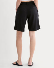 The Pleated Short in Stretch Linen | Black