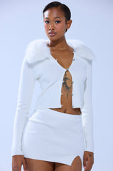 READY FOR THE SNOW CARDIGAN WITH FUR TRIM