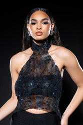 ABOVE ALL RHINESTONE HALTER TOP