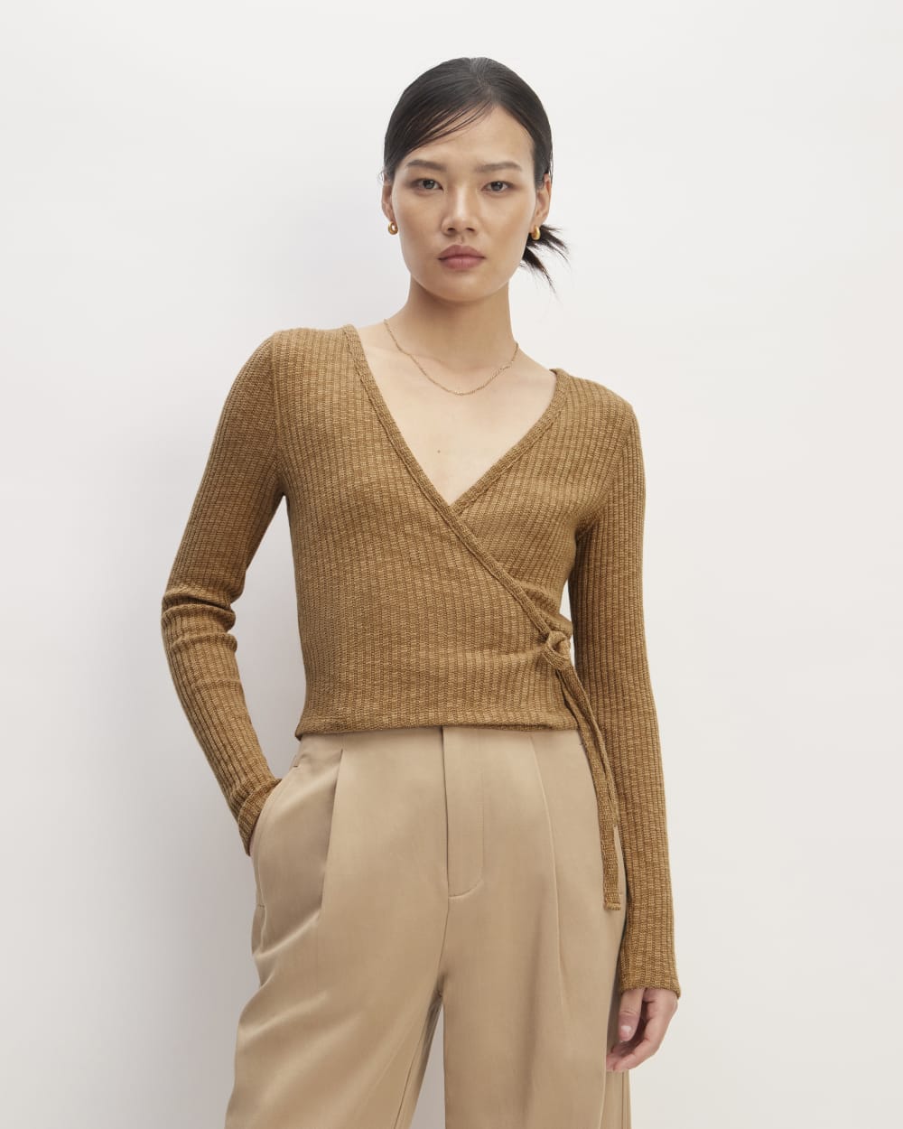The Cozy Rib Wrap Top | Cappuccino