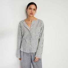 The Linen Popover Shirt | Bone/Navy