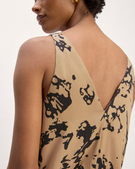 The TENCEL™ Midi Slip Dress | Black / Cornstalk Abstract