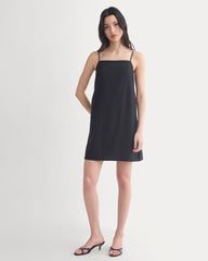 Mini Shift Dress in Stretch Linen | Black