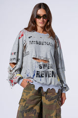 THAT GIRL IS POISON DISTRESSED CREW NECK SWEATSHIRT