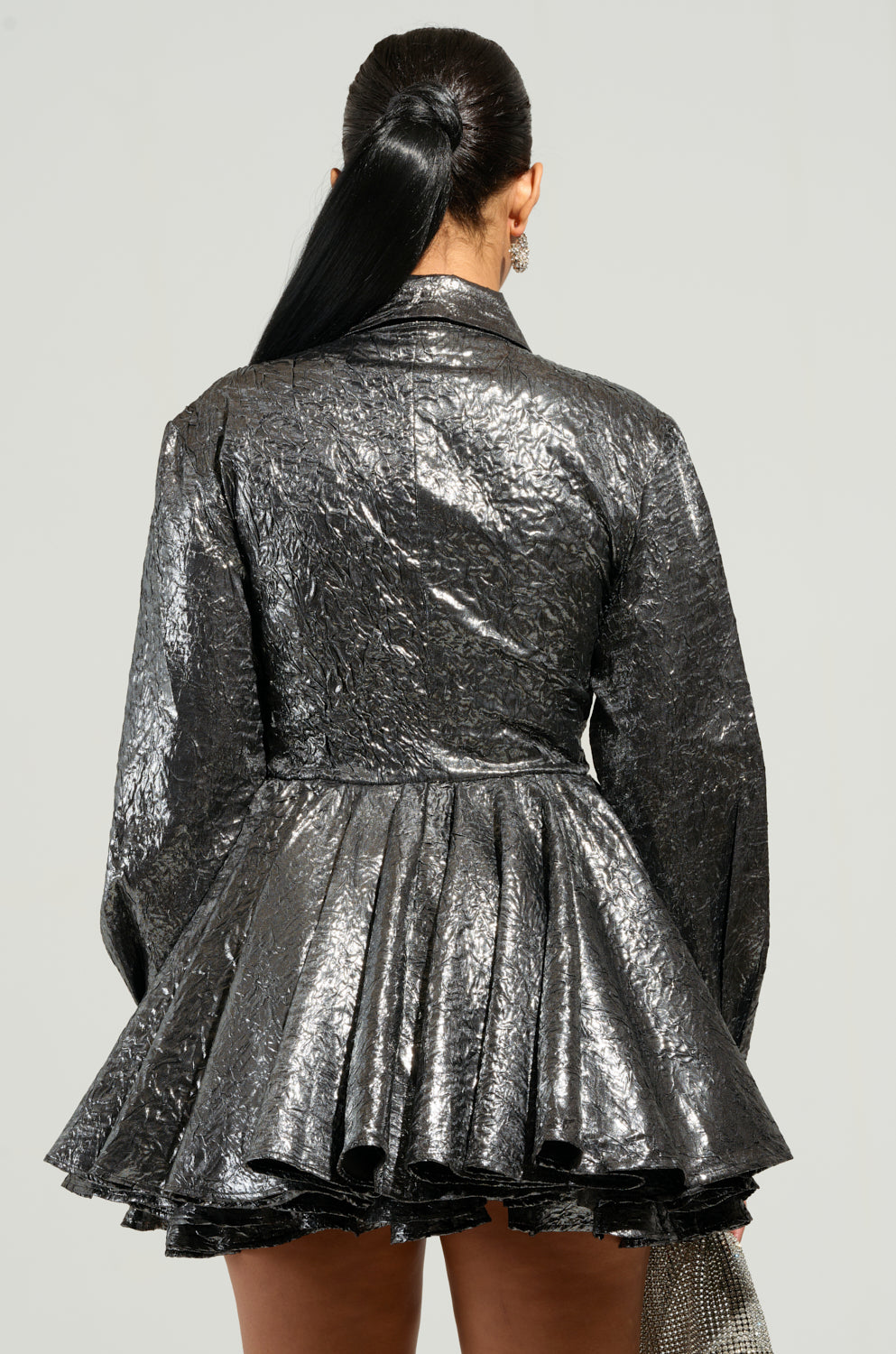 THE IT GIRL SILVER METALLIC MINI DRESS