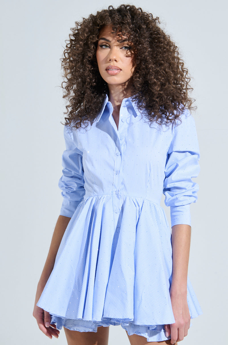 THE IT GIRL MINI DRESS IN STRIPED POPLIN