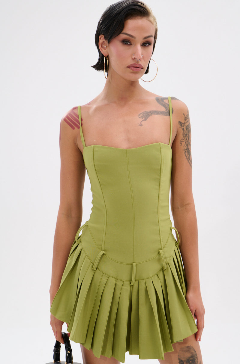 DANCING THROUGH LIFE MINI DRESS IN OLIVE
