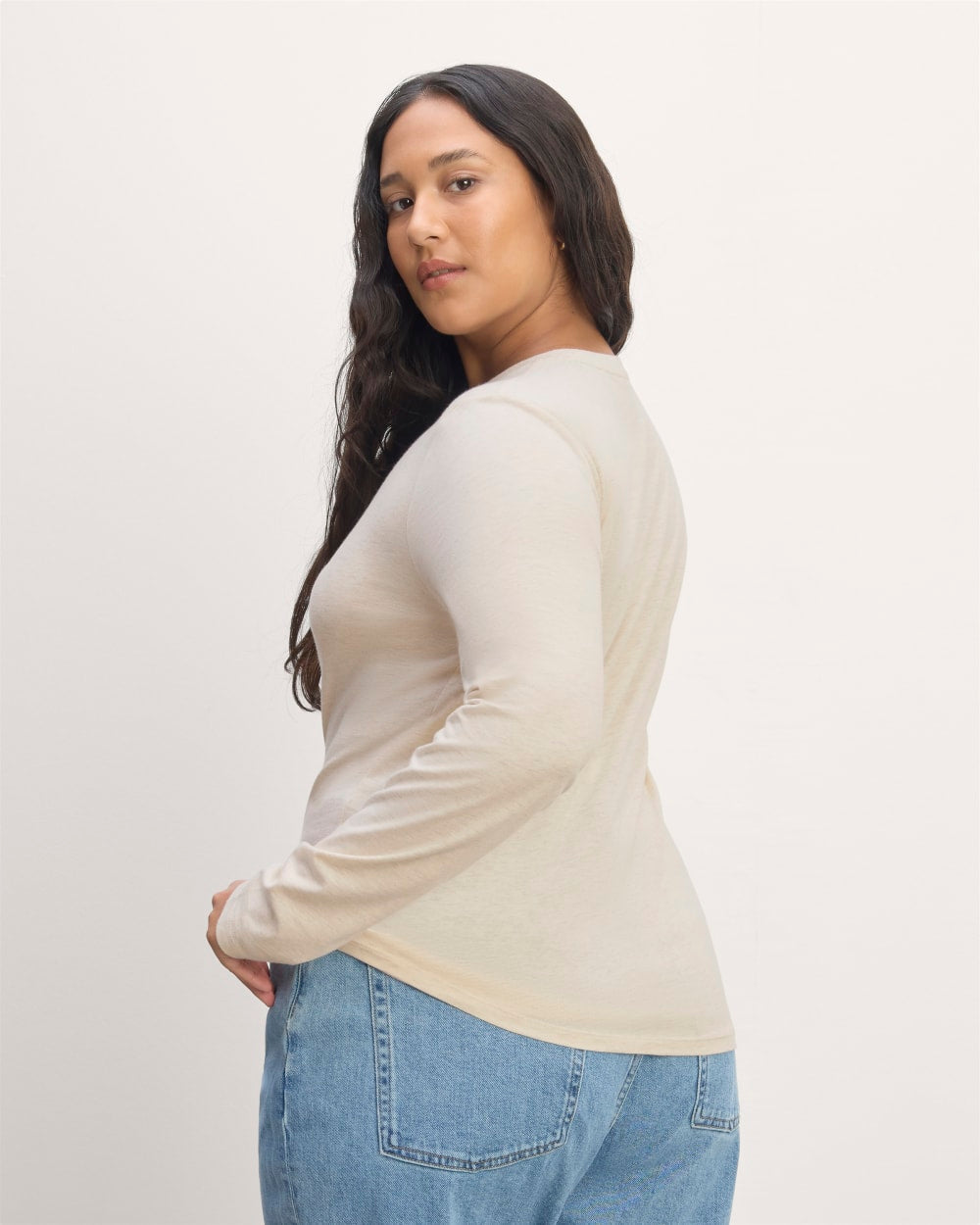 The Slim Long-Sleeve Crew in Essential Cotton | Heathered Oat