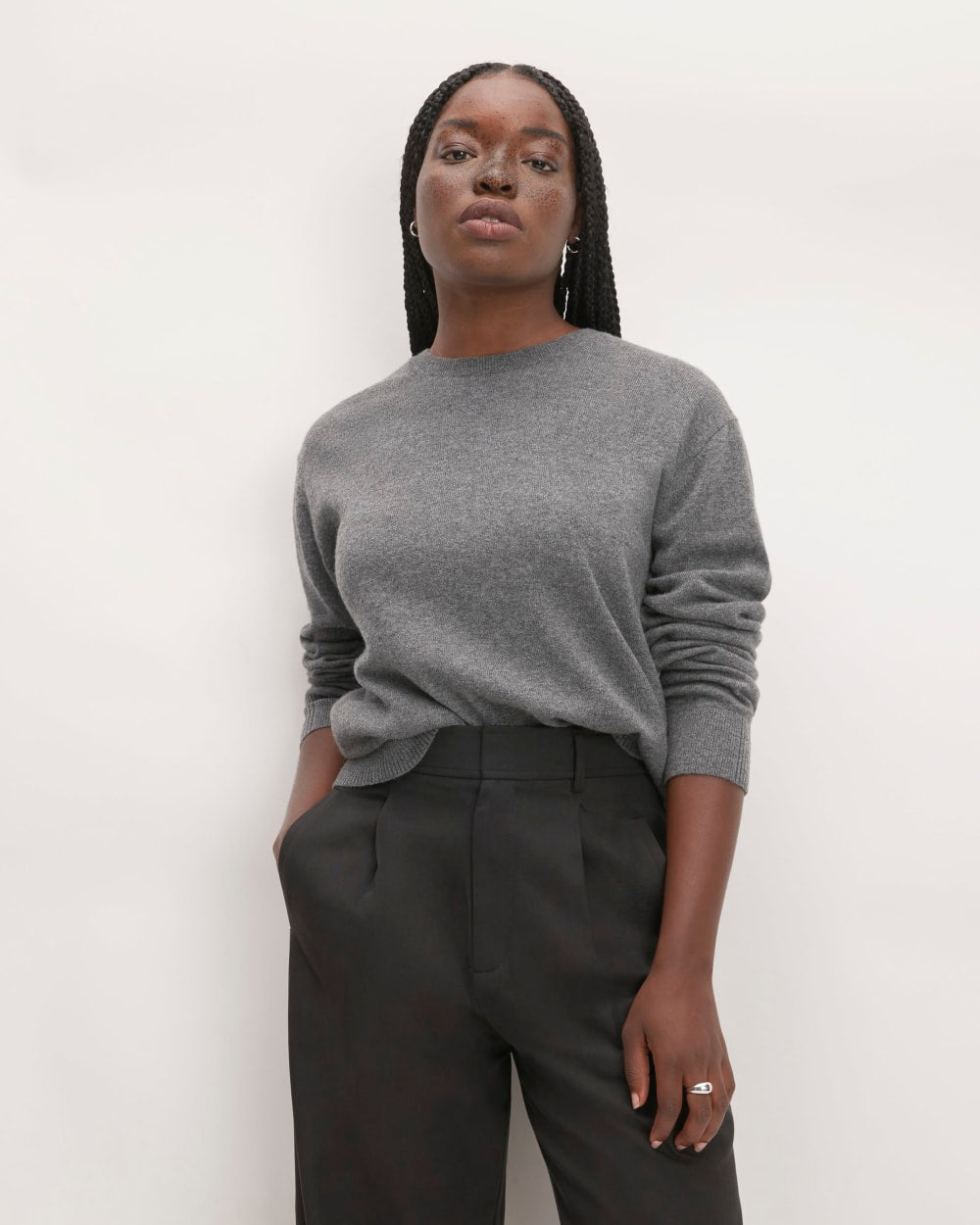 The Classic Crew in Cashmere | Heather Charcoal