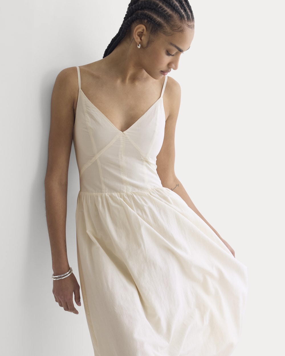 Midi Dress in Cotton Silk Voile | Bone