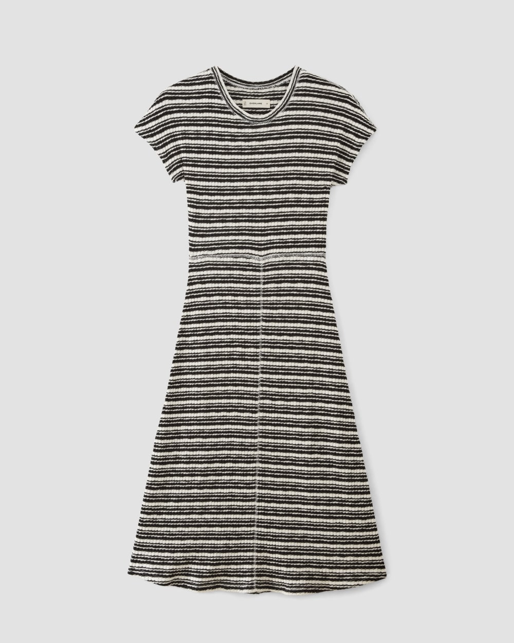 The Rib-Knit Cap-Sleeve Midi Dress | Bone / Black
