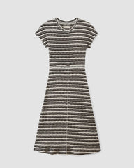 The Rib-Knit Cap-Sleeve Midi Dress | Bone / Black