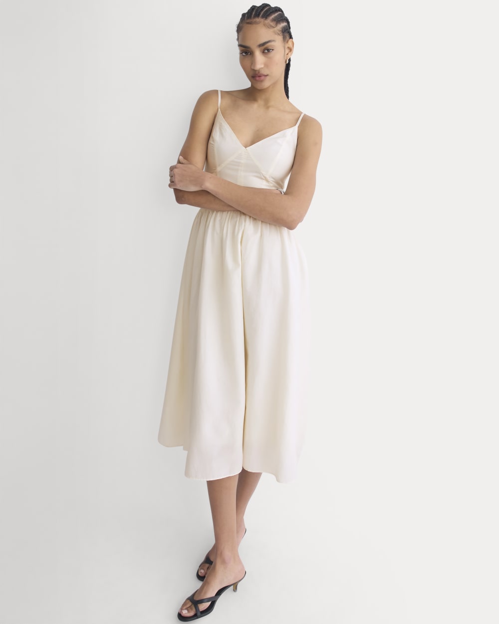 Midi Dress in Cotton Silk Voile | Bone