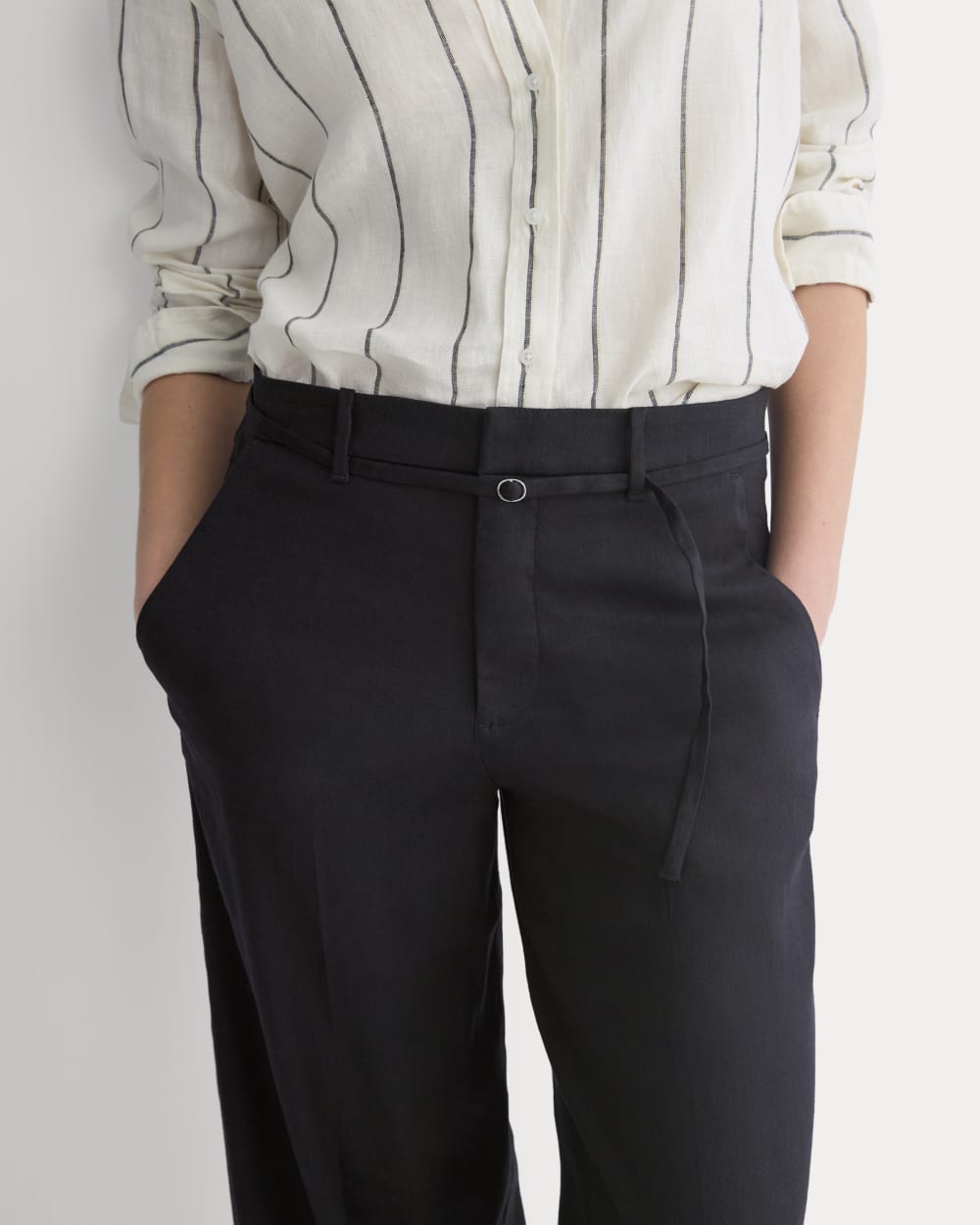 Wide-Leg Belted Pant in Stretch Linen | Black | Long