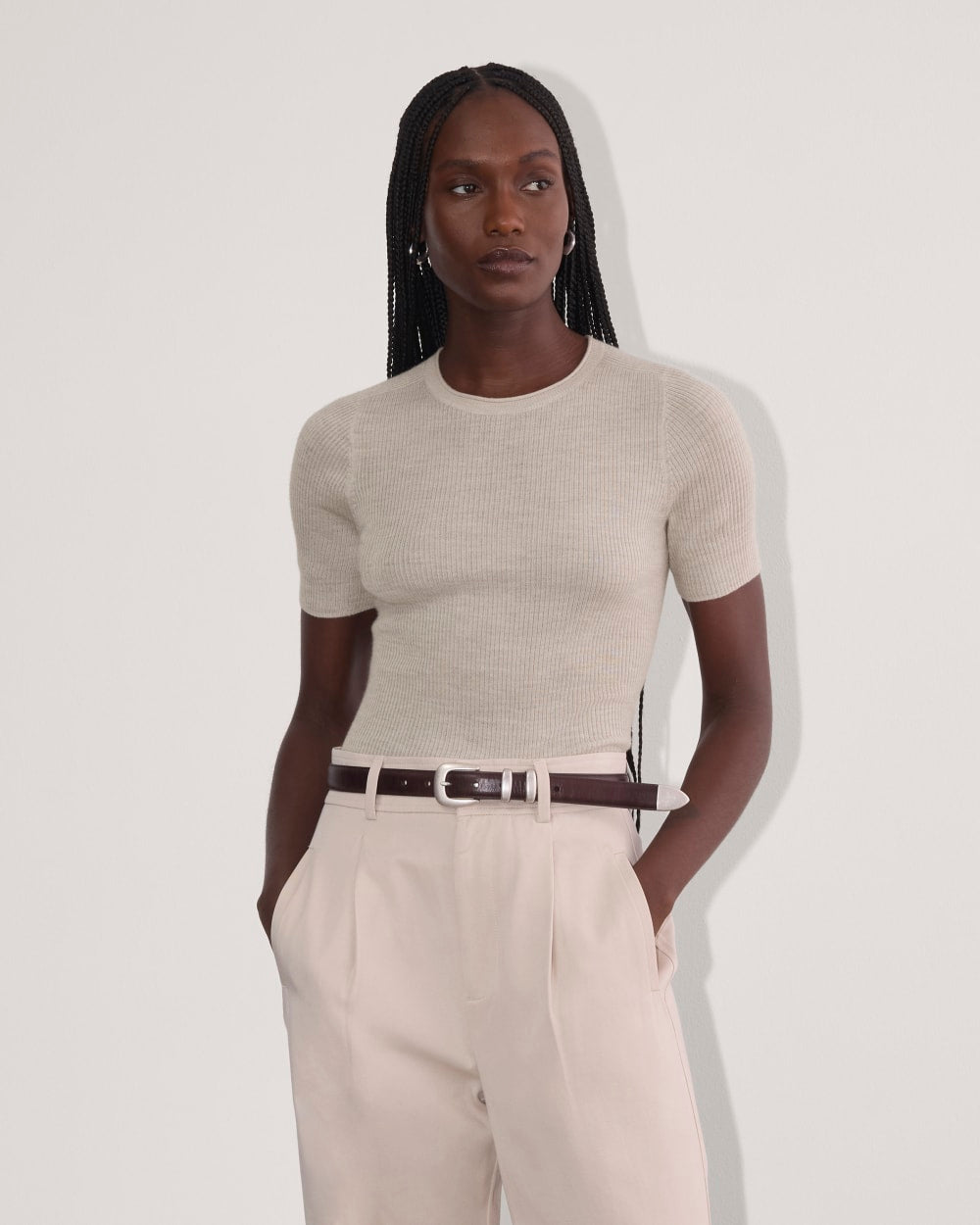 The Sweater Tee in Ultrasoft Merino | Heather Oatmeal