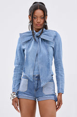 BOW DOWN BISH DENIM LONG SLEEVE TOP
