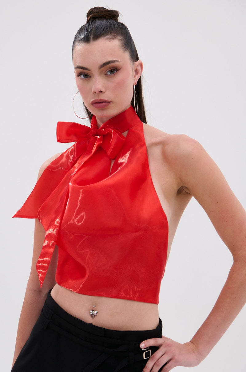 SUNSHINE COWL NECK SATIN BLOUSE IN ORANGE