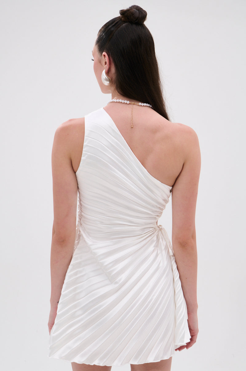 MAKE IT WORK PLEATED MINI DRESS IN WHITE