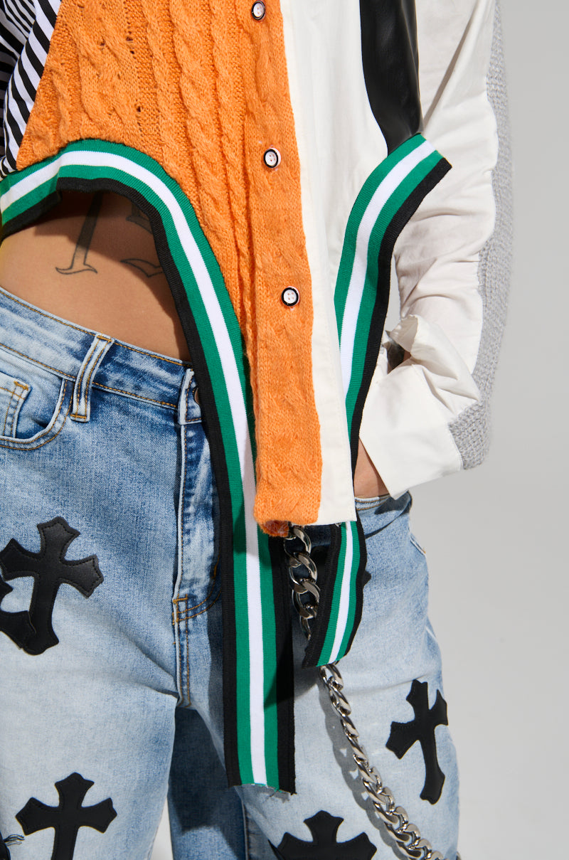 NEVER SEE YOU AGAIN BUTTON DOWN COLOR BLOCK SHIRT