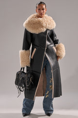 SHE GOT IT FLUFFY PU TRENCH WITH BONDED SHERPA