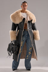 SHE GOT IT FLUFFY PU TRENCH WITH BONDED SHERPA