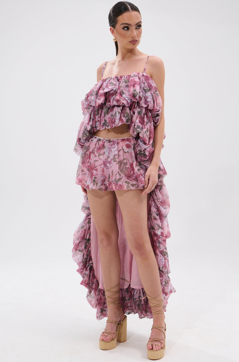 REVERENT FLORAL HIGH LOW BLOUSE TOP