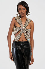 RHINESTONE ENCRUSTED DRAMATIC TOP