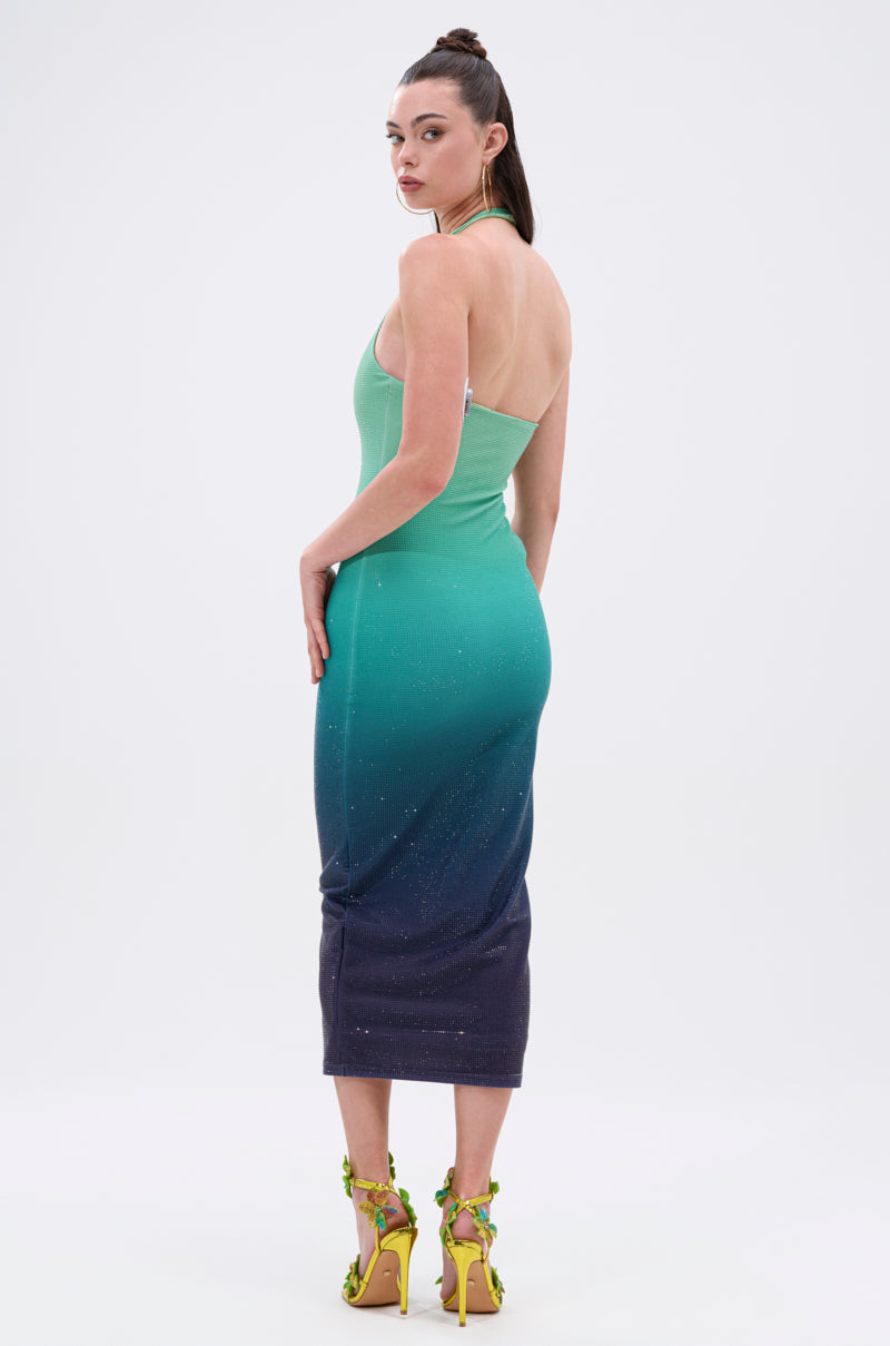 UNDER THE SEA RHINESTONE OMBRE MIDI DRESS