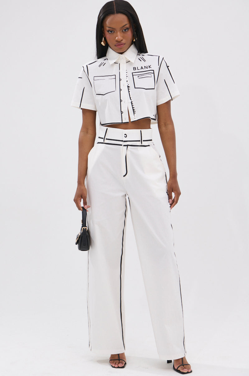 BLANK SPACE CROPPED SHORT SLEEVE BUTTON DOWN