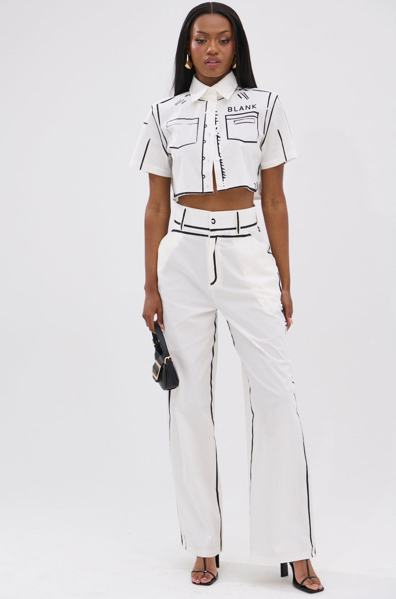 BLANK SPACE CROPPED SHORT SLEEVE BUTTON DOWN