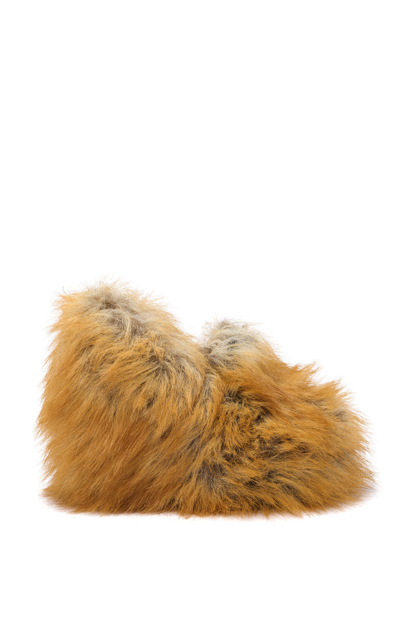 AZALEA WANG JAEKE FOX FUR WEDGE PUMP IN BROWN