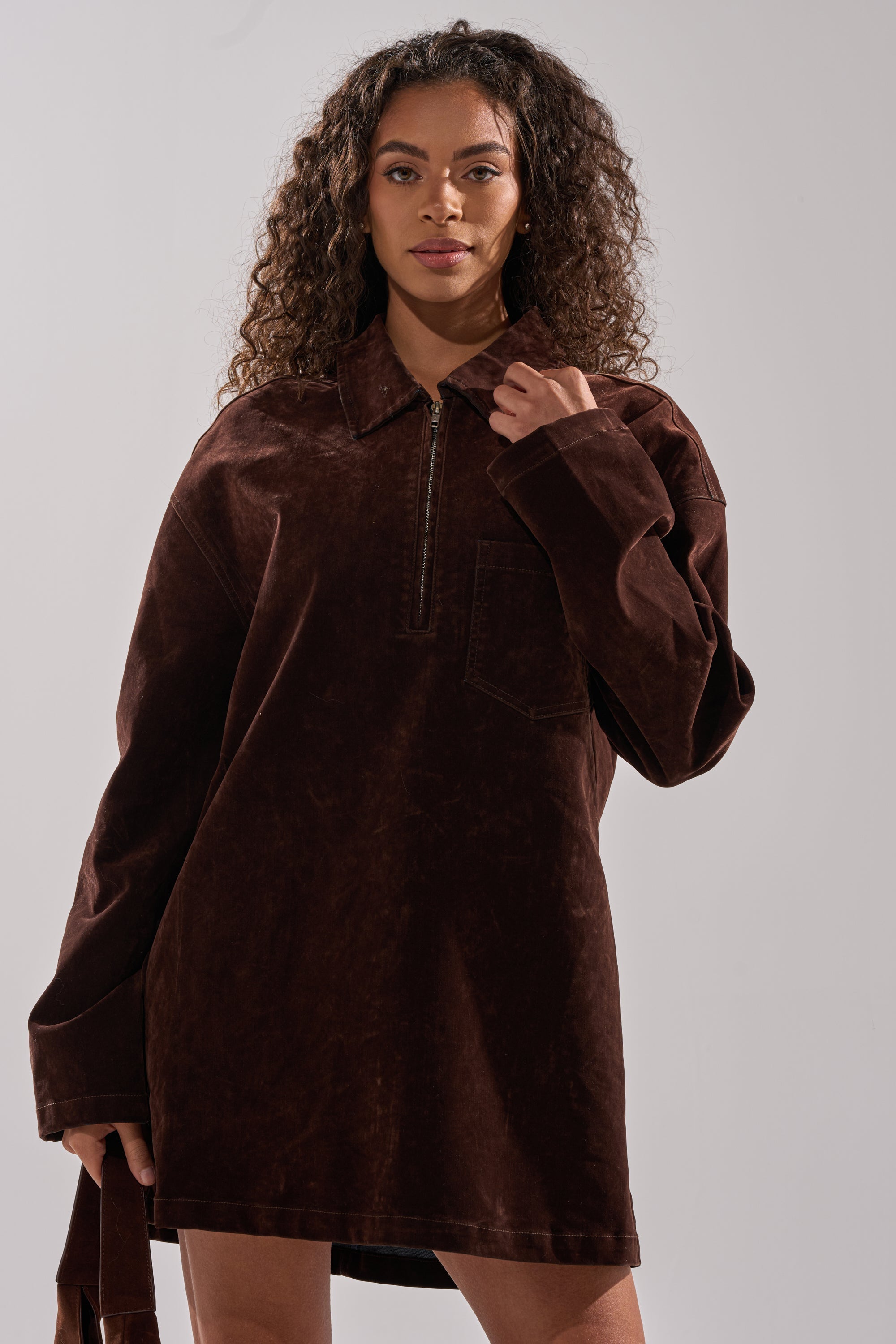 COOL GIRL OVERSIZED VELVET DENIM SHIRT DRESS