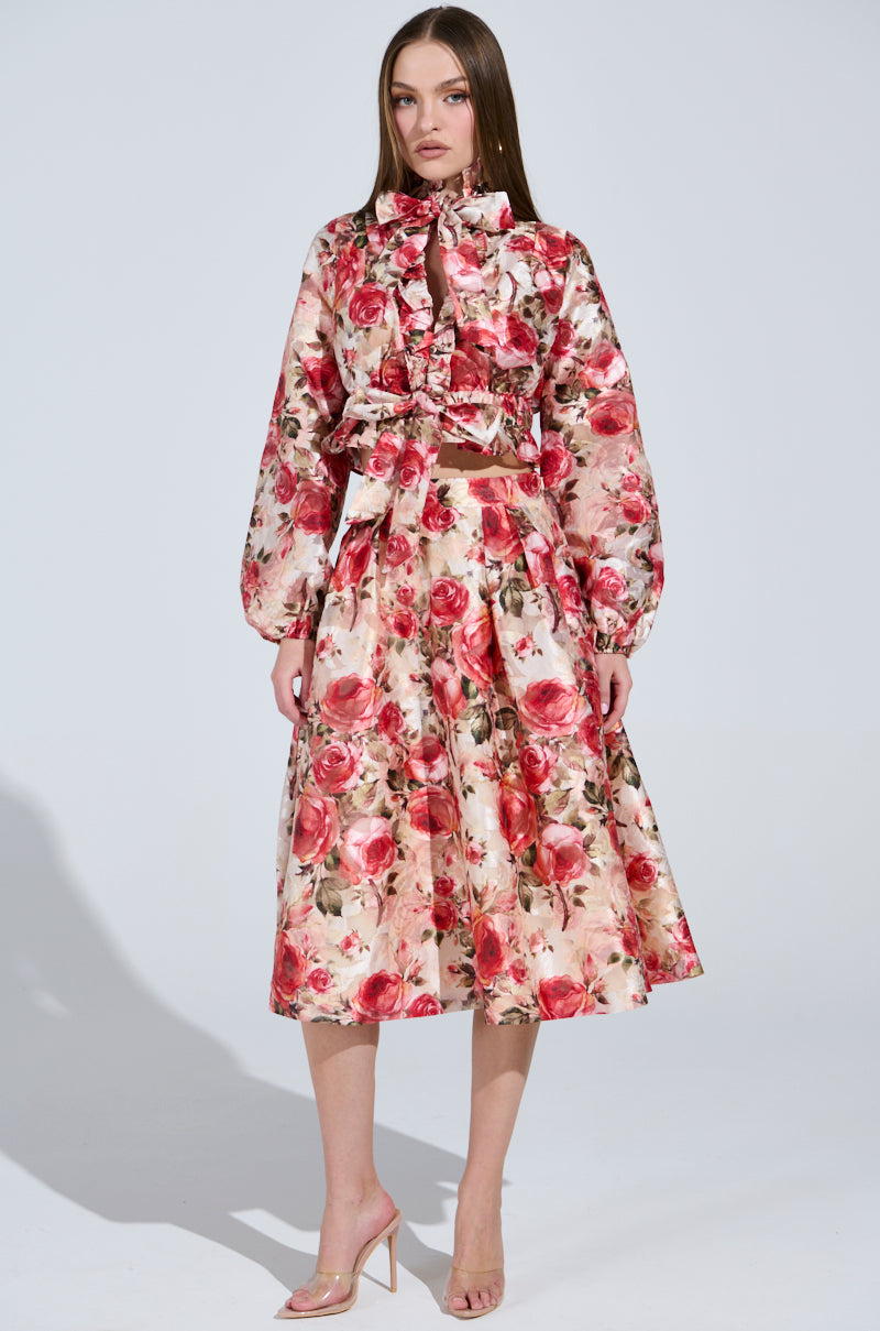 DANCE WITH ME FLORAL MIDI SKIRT