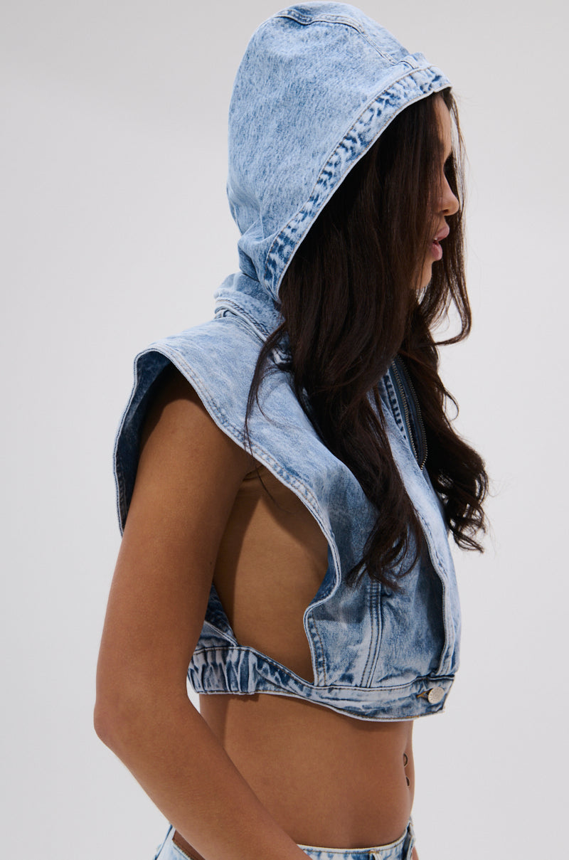 TOO COOL FOR YOU DENIM ZIP-UP BLOUSE