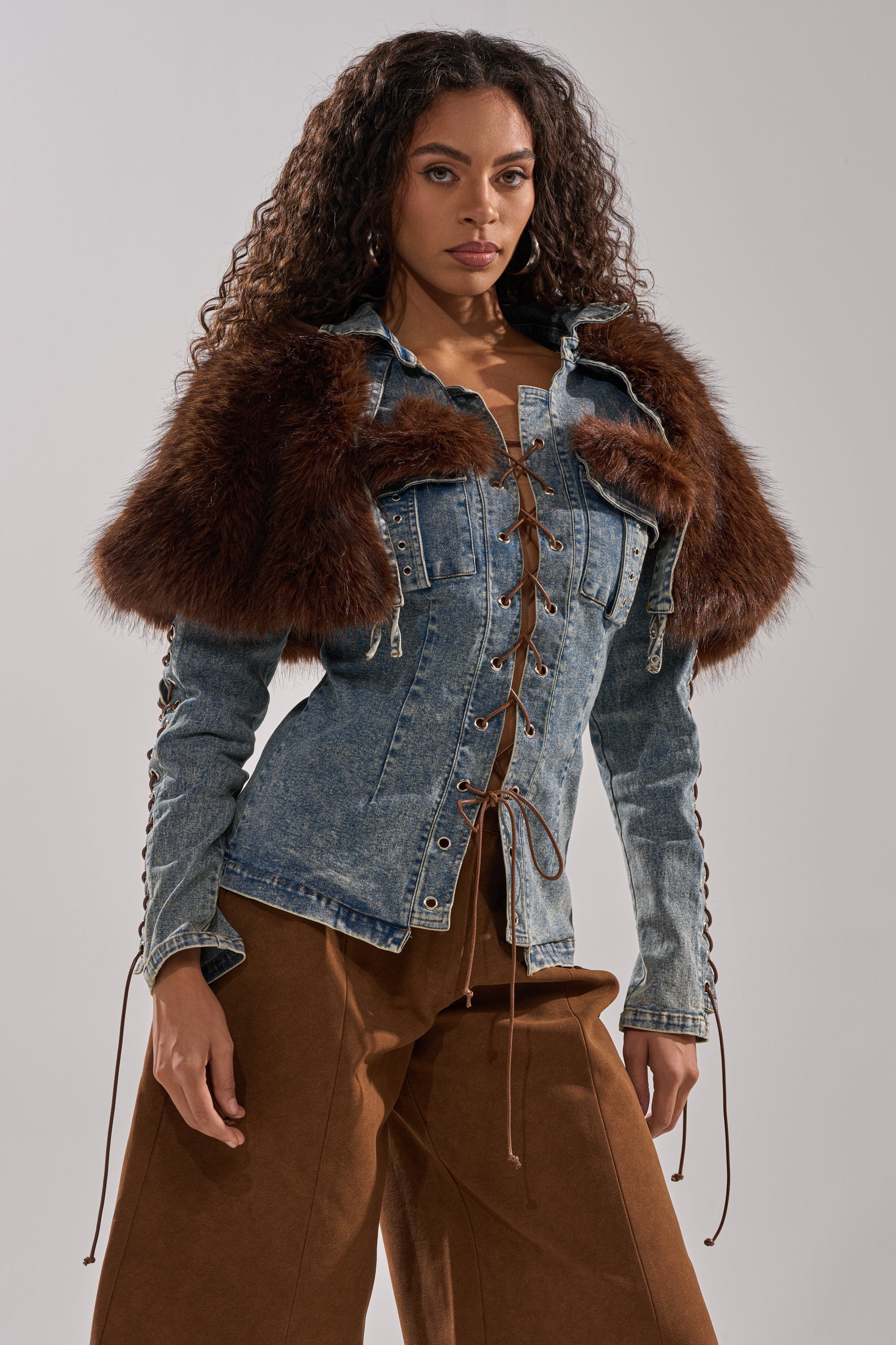 TRY ME BABY LACE UP DENIM TOP