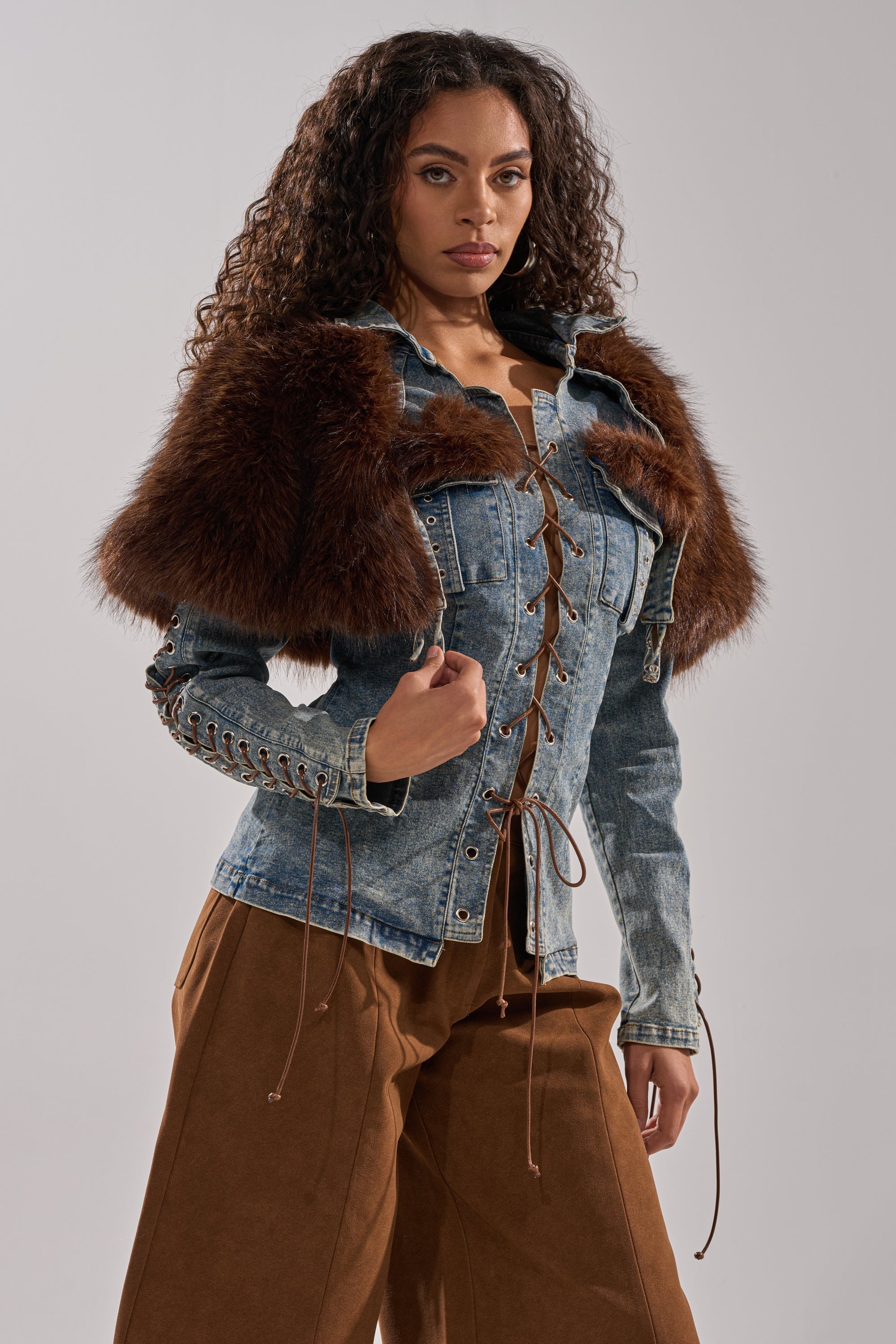 TRY ME BABY LACE UP DENIM TOP