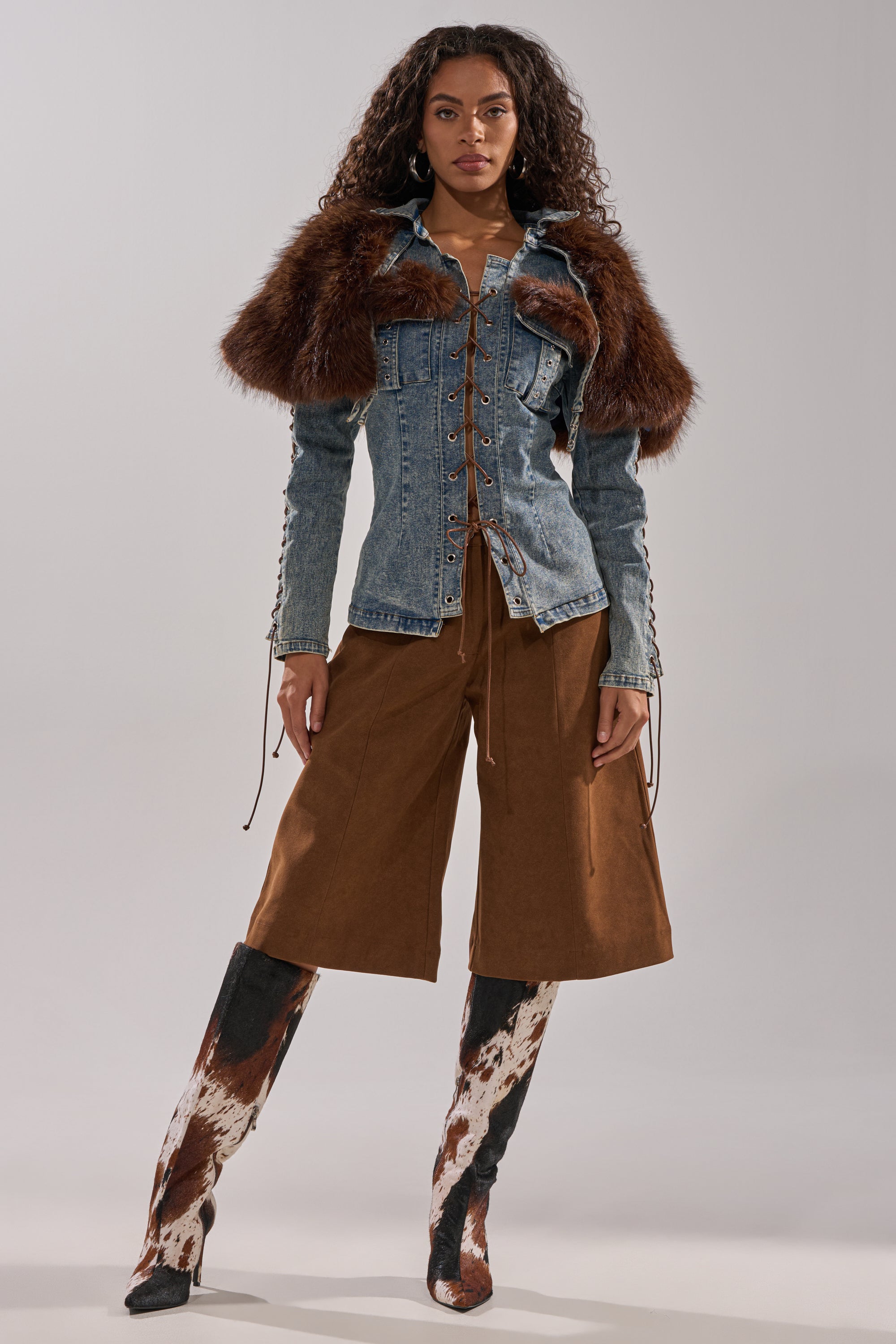 TRY ME BABY LACE UP DENIM TOP