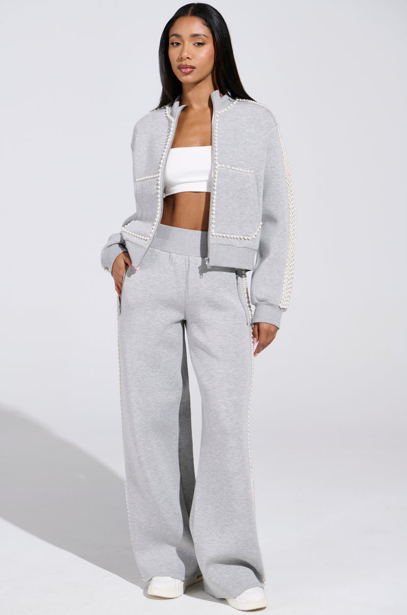 PEARL GIRL ZIP UP SWEATSHIRT IN GREY