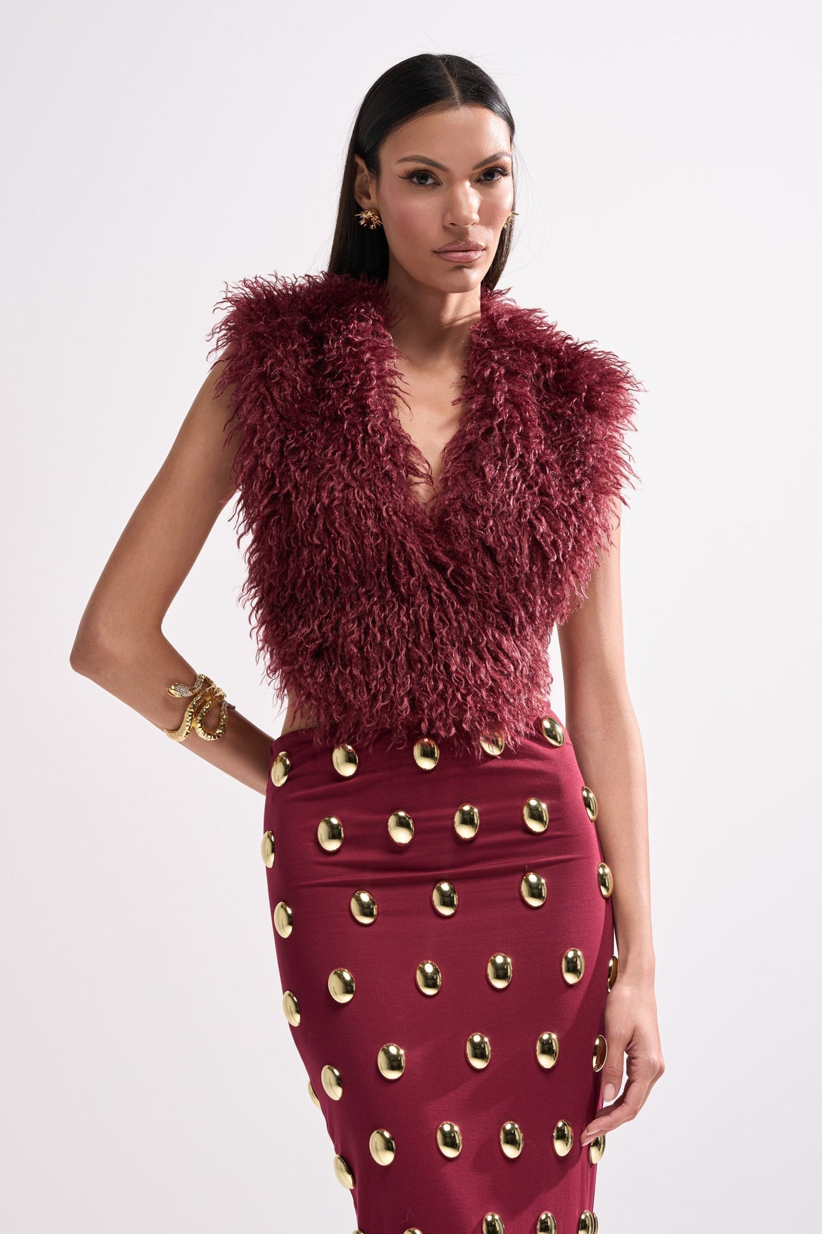 TARA FAUX FUR HALTER TOP