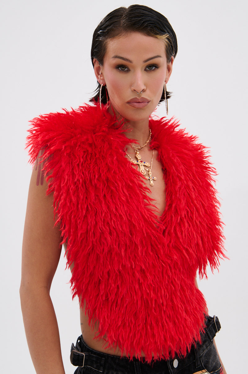 CARLA FAUX FUR HALTER TOP