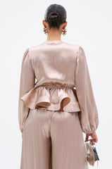 ELEGANT PEPLUM TIE FRONT BLOUSE