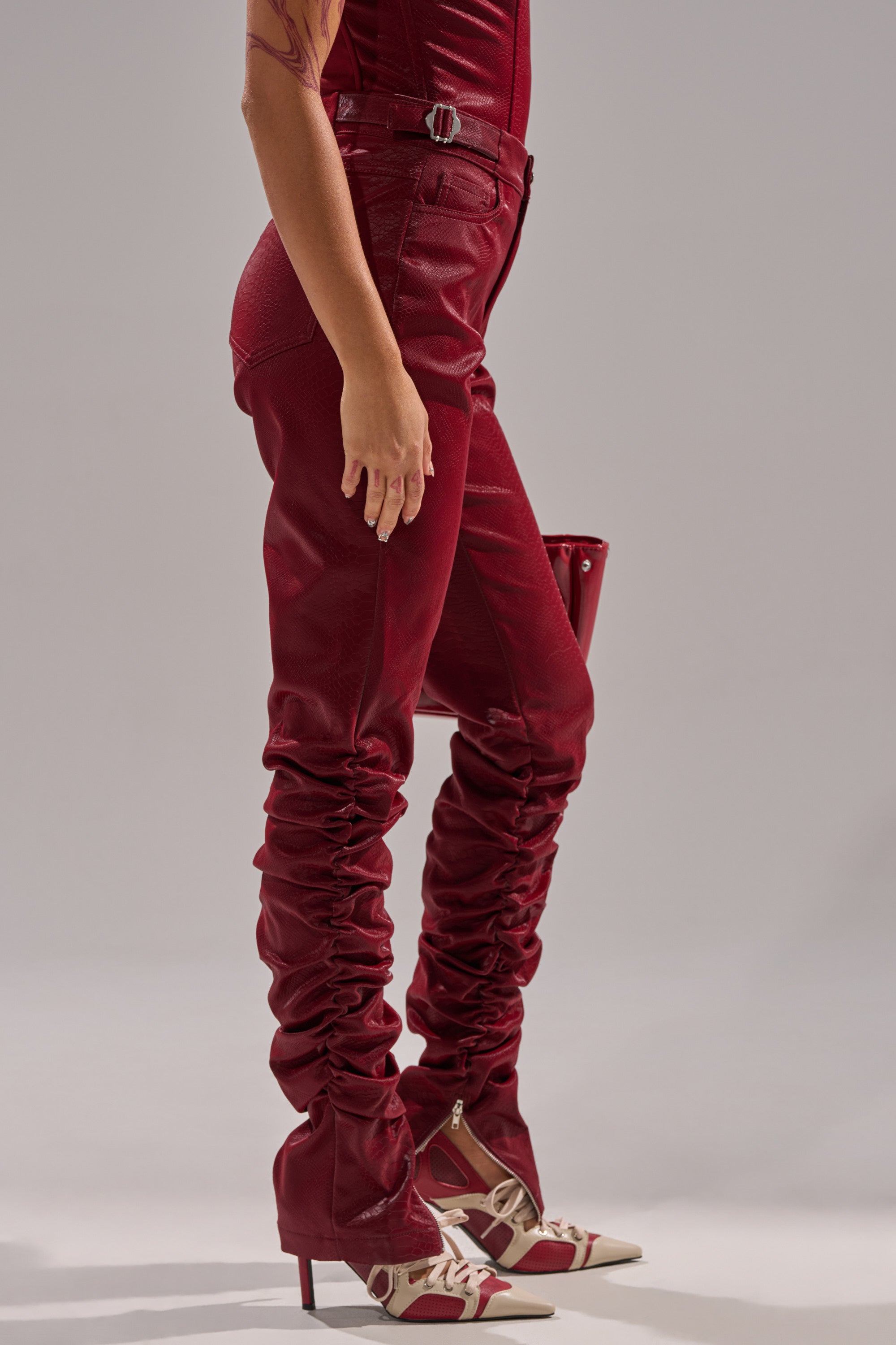 TOO HOT FOR YOU FAUX LEATHER RUCHED TROUSER