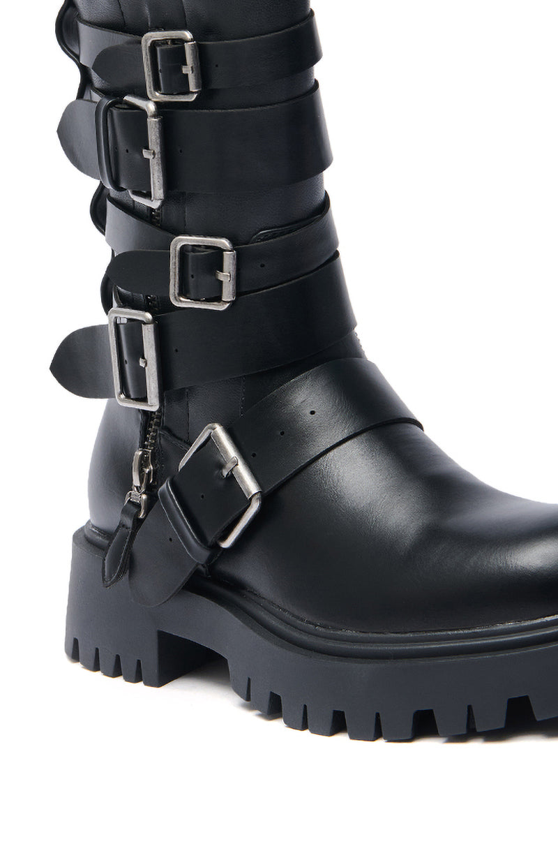 AZALEA WANG SPRIDY BLACK BELTED COMBAT BOOTIE