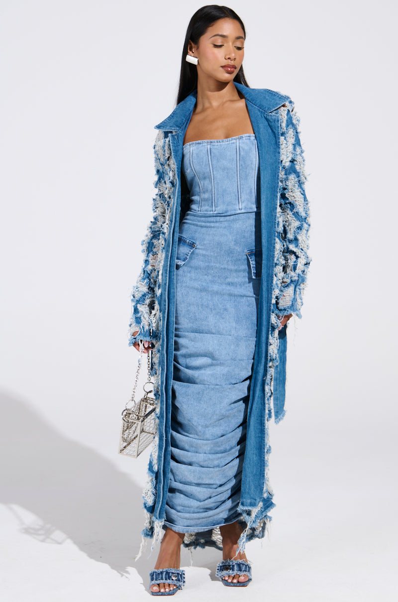 ULTRA DISTRESSED DENIM TRENCH
