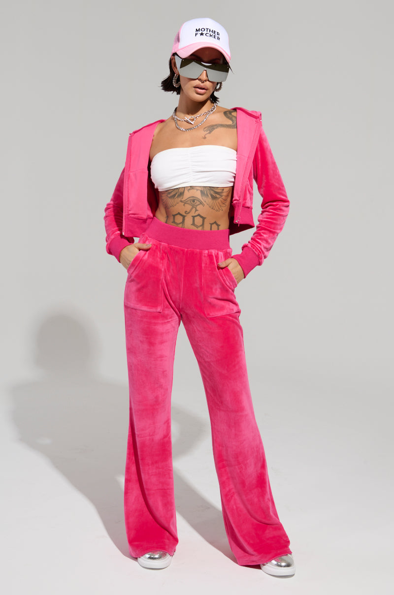 VELOUR GALORE FITTED ZIP UP IN PINK