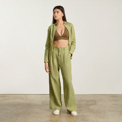 The Linen Way-High® Drape Pant  | Leek
