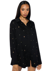 ALL OVER GROMMET DETAIL CORSET BUTTON DOWN SET