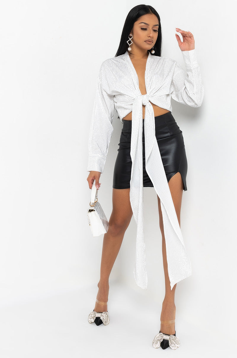 ROWLING TIED UP RHINESTONE BLOUSE