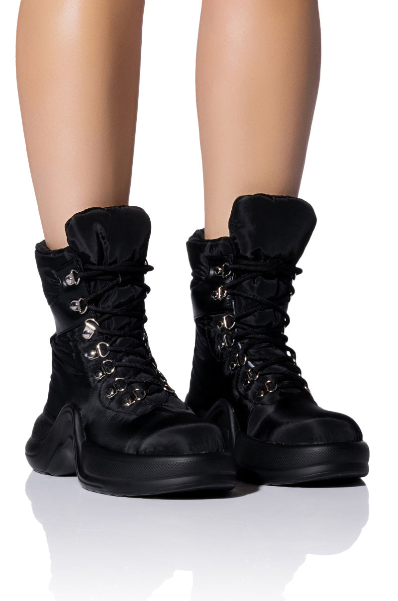 AZALEA WANG SKYLAR EDGY LACE UP BOOTIE IN BLACK