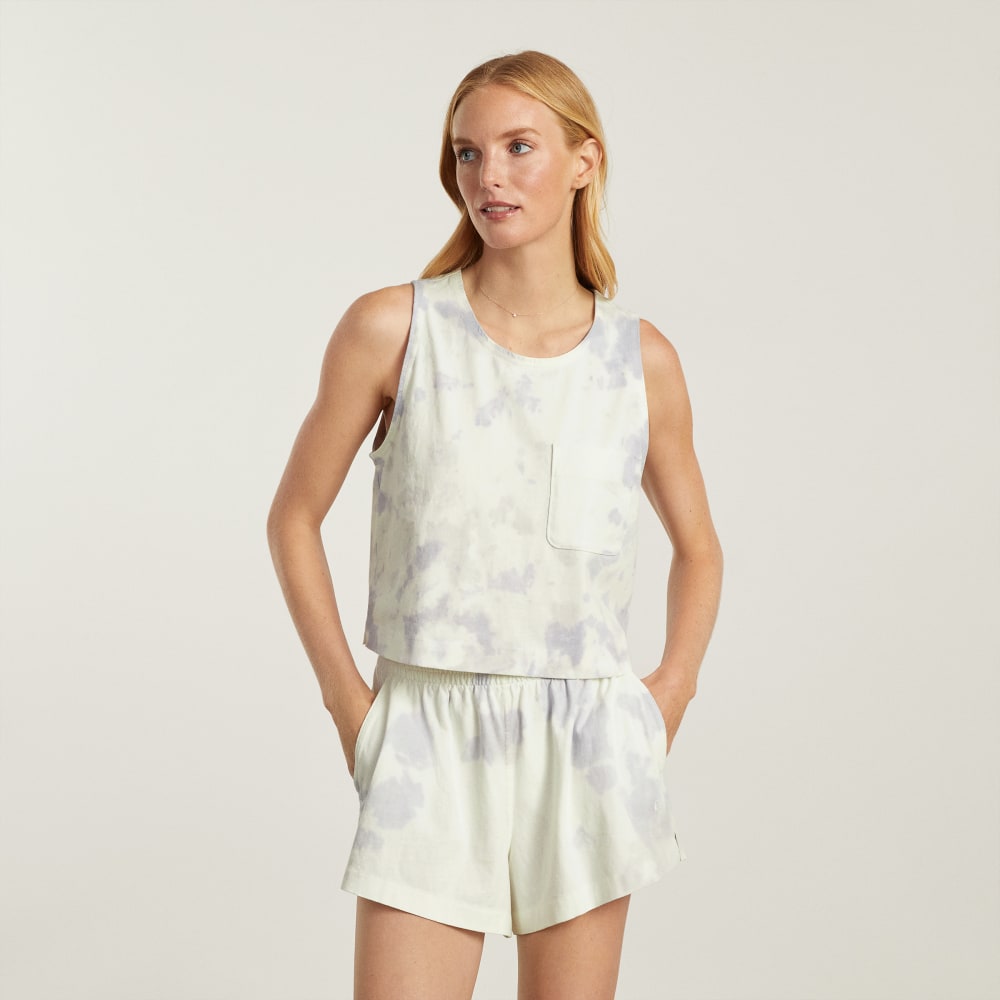 The Premium Weight Cropped Pocket Tank | Blue Slate Tie Dye